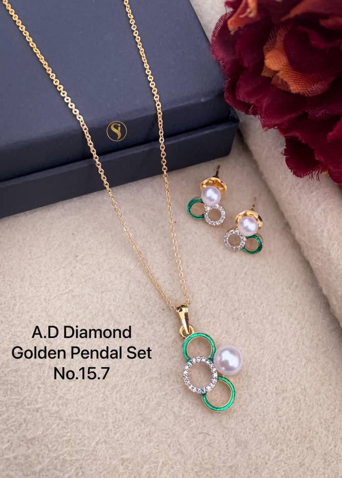 5 AD Diamond Golden Pendant Set Wholesale Price In Surat
